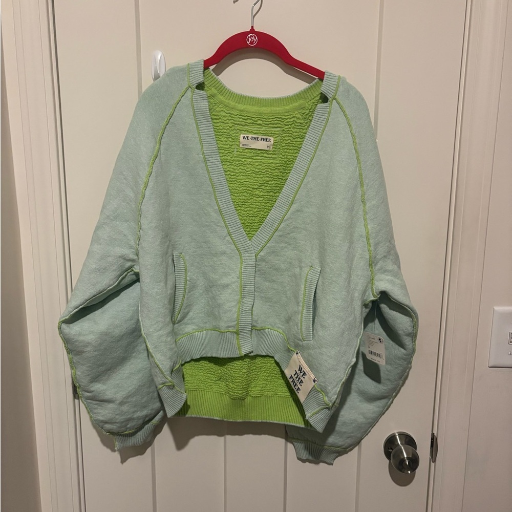 Free People We The Free Midnight Cardi Medium Aloe Lime Combo NWT - Picture 3 of 6